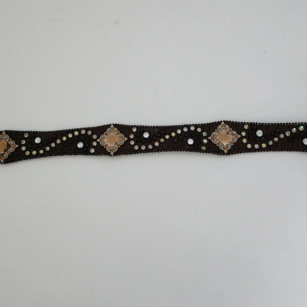 Brown Leather Rhinestone‎ Studded Belt Diamond Square Bling Western Large 34-39